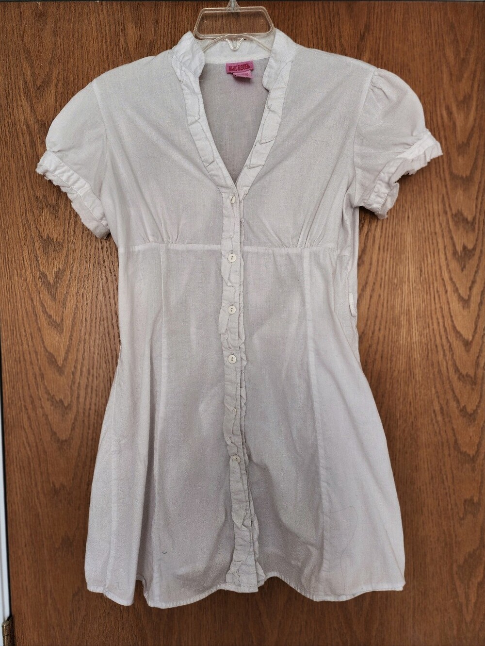 Y2K Horror Protagonist Coquette Alt White Ruffled Cotton Dress L